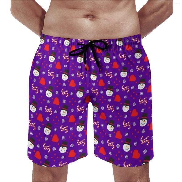 Shorts masculinos verão board doces bastões imprimir esportes surf flocos de neve boneco de neve praia engraçado troncos de secagem rápida plus size