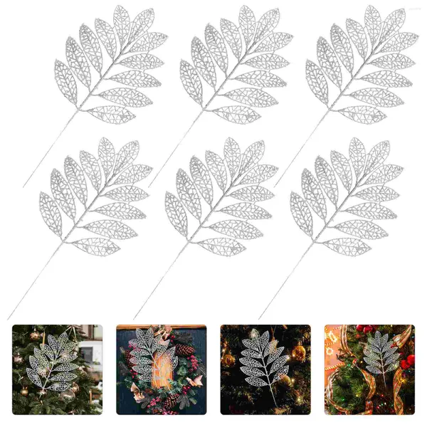 Dekorative Blumen, 6 Stück, glitzernde Rosenblätter, Weihnachtsdekoration, Festival, Weihnachtsgirlande, Blätter, künstliche Party-Kunstpflanzen