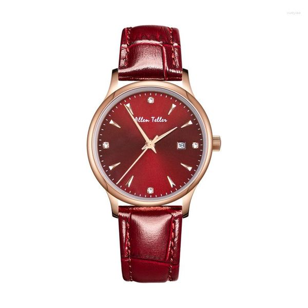 Armbanduhren Mode Damenuhr Quarz-Armbanduhr Damen Rote Uhren für Mädchen Geschenke Lederarmband Relogio feminino