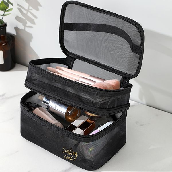 Marsupi Semplice Custodia per trucco in rete nera Custodia per organizer Custodia per cosmetici Cerniera casual Articoli da toilette Lavaggio Trucco Borsa per cosmetici da viaggio per donna 230826