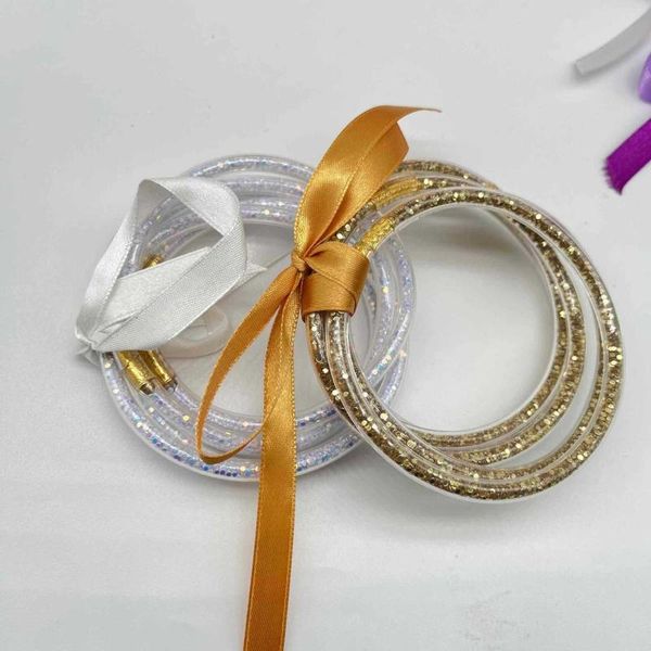 Braccialetti con ciondoli Bracciale in gelatina di silicone di moda per le donne Gioielli per coppie di ragazze di Buddha con fiocco di colore brillante a 5 strati