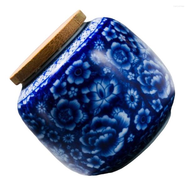 Bottiglie di stoccaggio Contenitore per tè in ceramica da 400 ml con coperchio in legno Barattolo in stile cinese da cucina in porcellana per servire zucchero di caffè macinato