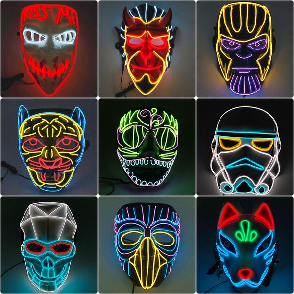 Máscaras de festa brilhando cosplay máscara de festa personagens de desenhos animados monstros assustadores animais ferozes luminosos led máscara de néon para o carnaval de halloween 230826