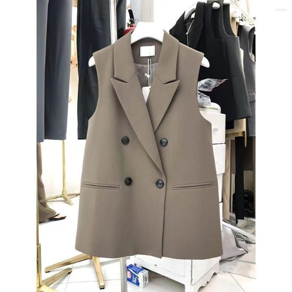 Frauen Anzüge Blazer Weste Frauen Ärmellose Feste Sommer Weiblichen Koreanischen Stil Mode Streetwear Zweireiher Weste Y4269