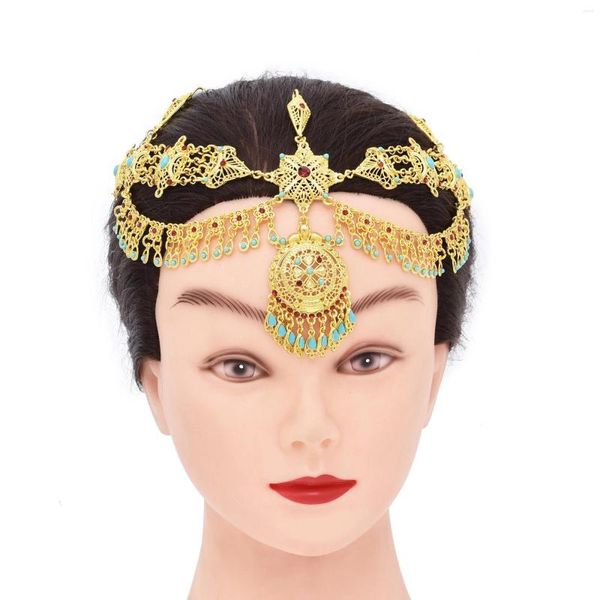 Haarspangen, goldene traditionelle ethnische Accessoires für Frauen, afghanischer türkischer Stamm, Braut, Hochzeit, Kopfkette, kurdischer weiblicher Schmuck