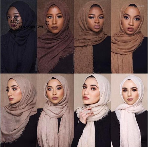 Roupas étnicas 90 180cm Moda Hijab Jersey Mulheres Muçulmanas Crinkle Islâmico Xales e Envoltórios Macio Algodão Lenço Musulman