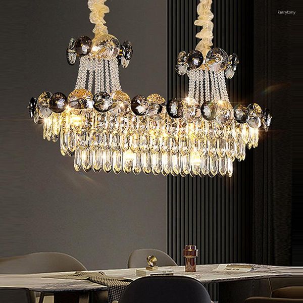 Люстры серые хрустальные роскошные светодиоды для декора для столовой