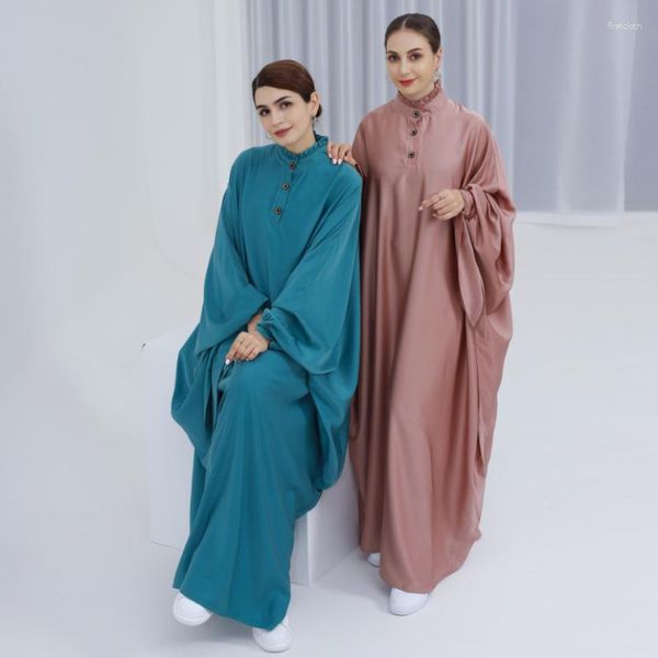 Roupas étnicas Verão Veludo Cetim Abaya Vestido Oversized Borboleta Manga Muçulmana Vestidos Modestos para Mulheres Dubai Kaftan Robe Islâmico