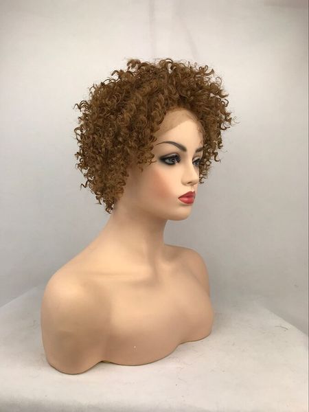 Кружевное лобное парик для женщин 14 -дюймовый коричневый коричневый глэм -кудрявый скручивание скручива