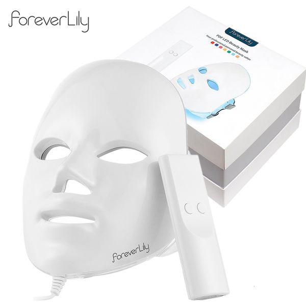 Massageador facial Foreverlily Gift Box 7 Cores LED Máscara Pon Terapia Iluminando Rosto Rejuvenescimento Da Pele Acne Cuidados Ferramentas Anti-Rugas 230826