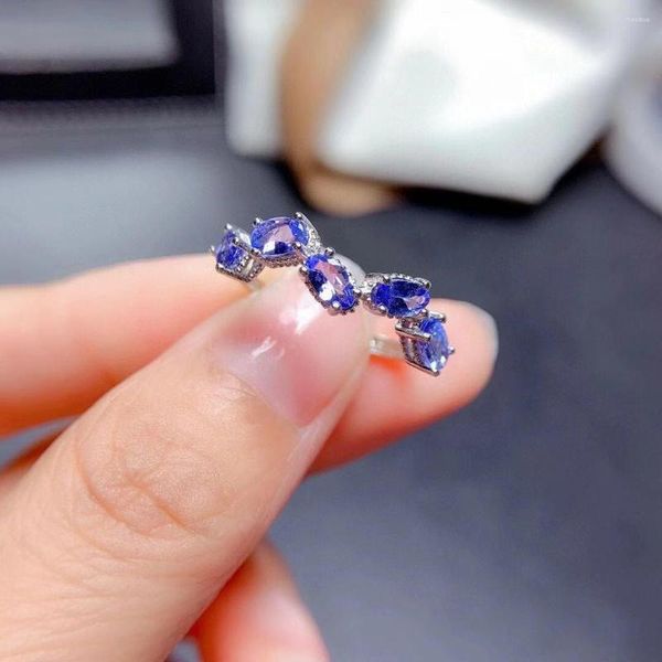 Кластерные кольца 925 Серебряная роскошная мода витая проволока полная циркона симуляция циркона синее закрытое кольцо.