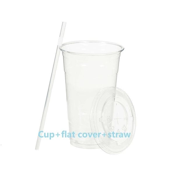 Stoviglie usa e getta da 16 Oz in plastica trasparente, tazze con coperchi e cannucce per caffè freddo, tè alle bolle, frullato, bevande fredde 230826