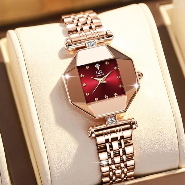 Relógios de pulso wiilaa top mulheres relógios de pulso 2023 rosa ouro senhoras quartzo vestido relógio de pulso relogio feminino montre femme