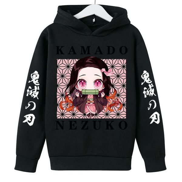 Hoodies Moletons Demon Slayer Hoodie Crianças 4-14 Anos Roupas Adequado Bebé Manga Longa Hoodie Anime Yaiba Manga Pulôver Suéter 230826