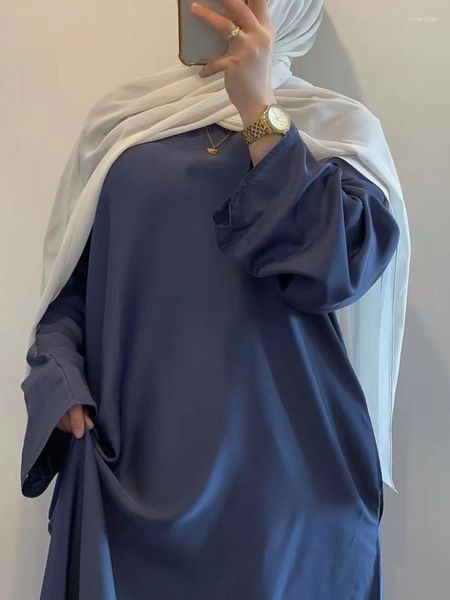 Ethnische Kleidung Satin Abaya geschlossen Türkei muslimische Mode Hijab Kleid schlichte Basic Abayas für Frauen Dubai 2023 Islam Ramadan Kaftan