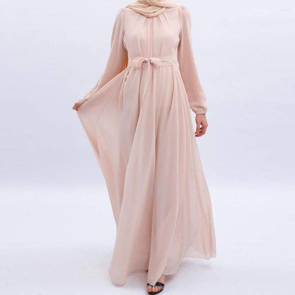 Abbigliamento etnico Ramadan Eid Dubai Abaya Abito Turchia Musulmano Lungo arabo Abiti in chiffon Moda Slim Caftano Femme Turco islamico