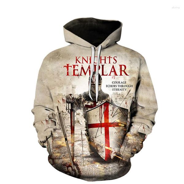 Erkek Hoodies Vintage Erkekler Baskı 3d Antik Asker Haçlı Siyah Hoodie Bahar Sonbahar Büyük Boy Uzun Kollu Giysiler Ceket Üstleri