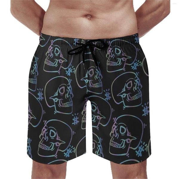 Herren-Shorts, Board-Schädel-Grafik, Hawaii-Badehose, bunter Totenkopf-Aufdruck, schnell trocknend, Sportbekleidung, hohe Qualität, Strand in Übergröße