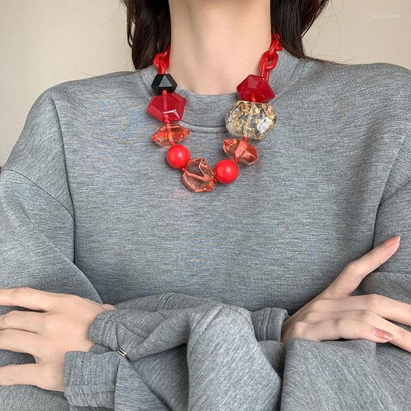 Catene collana a catena colorata alla moda per le donne 2023 moda coreana perline acriliche ciondolo girocollo ragazze gioielli vintage regali