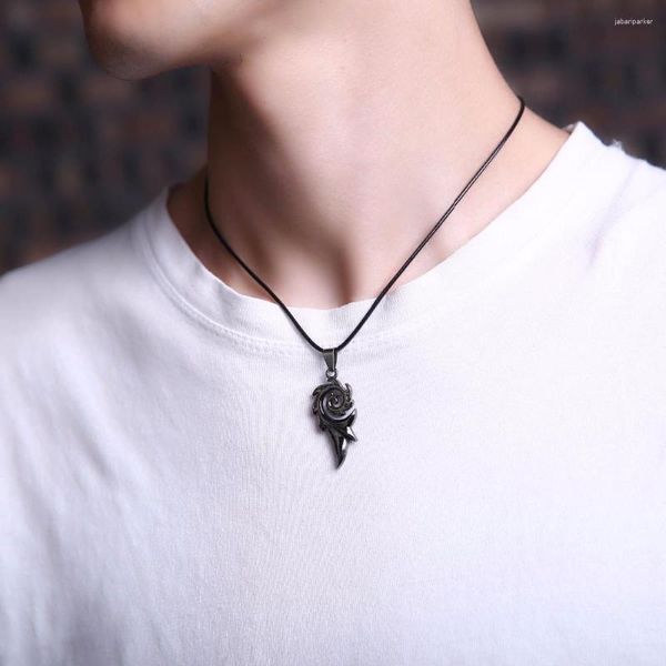 Colares de pingente colar masculino aço inoxidável preto dragão chama cor couro corrente gargantilha punk jóias