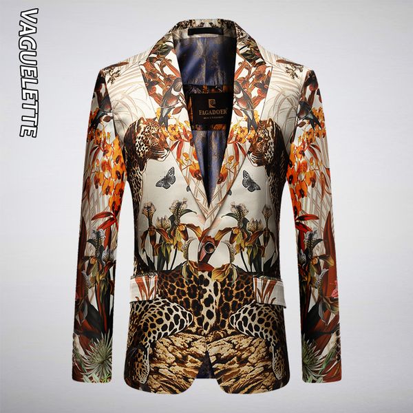 Мужские костюмы Blazers vagueltette Leopard Pattern Pattern Jungle Printed Стильный пиджак мужской мужской новичок новинка слабая подгонка для певцов.