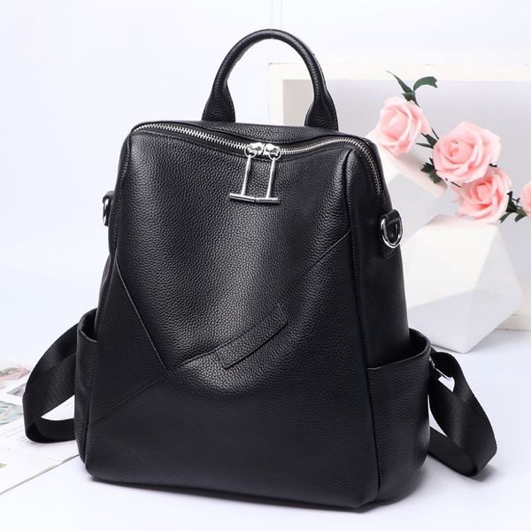 Sacos escolares Coreano Natural Couro Mochila Mulheres Real Mulher de Alta Qualidade Senhoras Preto Feminino Genuíno Mochilas 230826