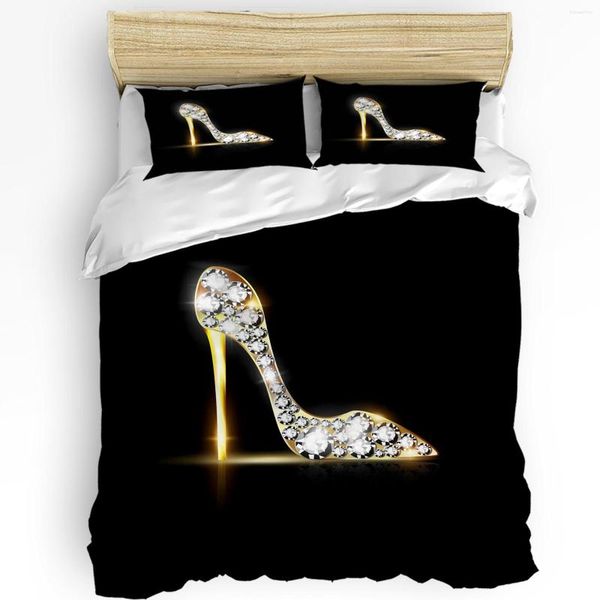 Yatak setleri yüksek topuklu taşlar beyaz sarı seksi ayakkabılar 3pcs Yatak odası için set çift kişilik yataklı ev tekstil yorgan kapağı yorgan yastık kılıfı
