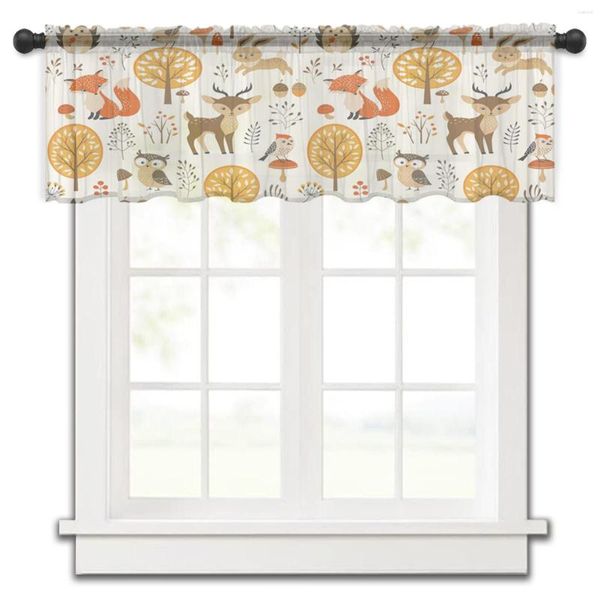 Cortina floresta animal outono tule cozinha pequena janela valance sheer curto quarto sala de estar decoração casa voile cortinas