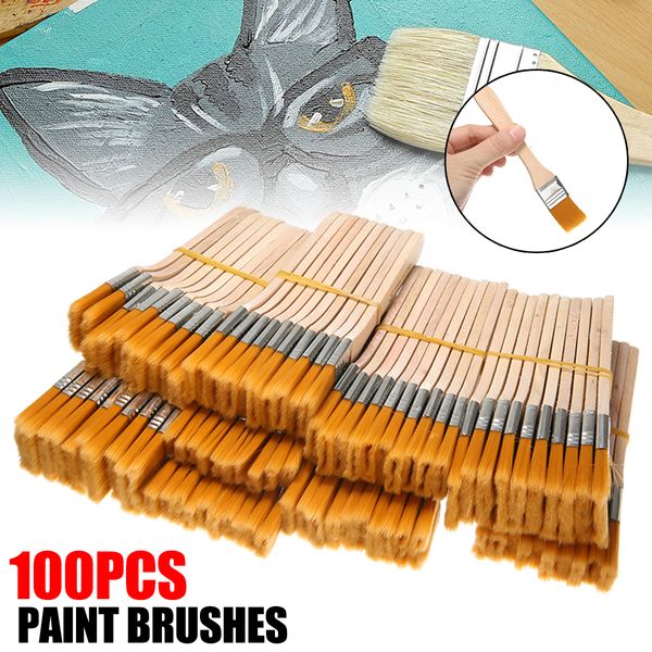 Canetas de pintura 100pcs escova de pintura de nylon tamanho diferente punho de madeira pincéis de desenho de óleo para materiais de arte escolar acrílica 230826