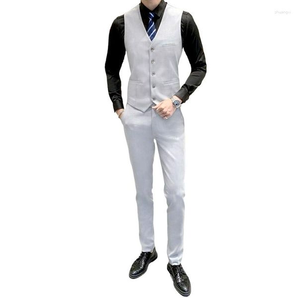 Coletes masculinos colete calças terno de duas peças masculino versão coreana magro estilista de cabelo britânico noite bonito