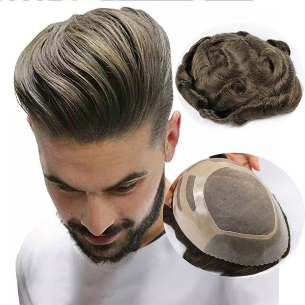 Bond Base Custom Custom Brown Men Sistema di capelli umani Sostituzione Toupee Parrucchino Installazione Parrucca Protesi per perdita di capelli