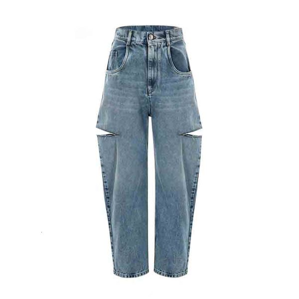 Damenjeans Cosmicchic Frauen gerade zerrissene beiläufige Messerschnitt-Loch-lose Hosen mit hoher Taille Straße Retro-Denim-Hosen weiblich 230826