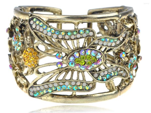 Bileklik çok renkli antika beyaz opal sentetik peridot topaz rhinestones kelebek manşet