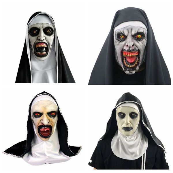 Die Horror Scary Nonne Latex Maske Kopftuch Valak Cosplay für Halloween Kostüm Gesichtsmasken mit Kopfbedeckung 243Q