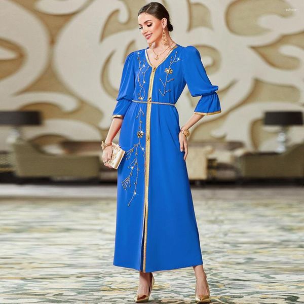 Roupas étnicas Médio Oriente Muçulmano Banquete Diamante Vestido Moda Robes Abaya para Mulheres Vestidos de Noite Caftan Marocain Vestidos