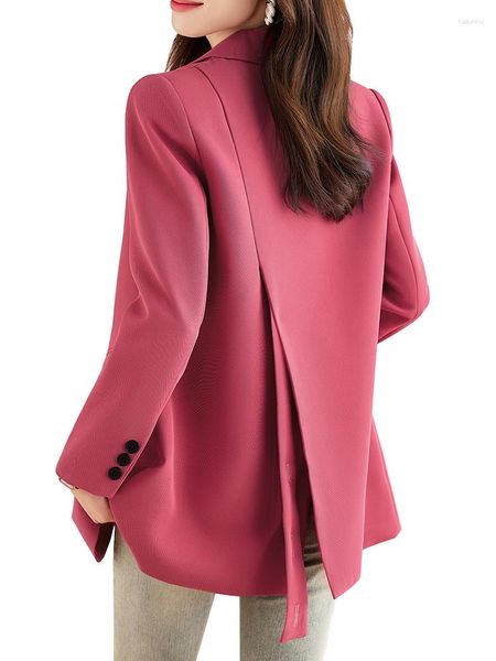 Ternos femininos casuais mulheres blazer 2023 outono rosa café preto feminino manga longa duplo breasted moda jaqueta senhoras volta dividir solto