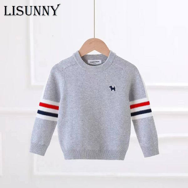 Pullover Jungen Pullover Pullover Herbst Winter Kinder Gestreifte Kinder Baby Oansatz Pullover Gestickte Cartoon Jumper Kleidung 2-7y 230826