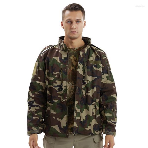 Giacche da caccia Soft Shell Tattico Uomo Autunno Inverno Impermeabile Caldo Giacca militare con cappuccio Cappotti antivento militari da esterno