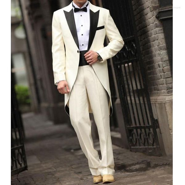 Мужские костюмы 2 штука для свадьбы с бежевыми брюками Custom Man Fashion Groom Tuxedo Black