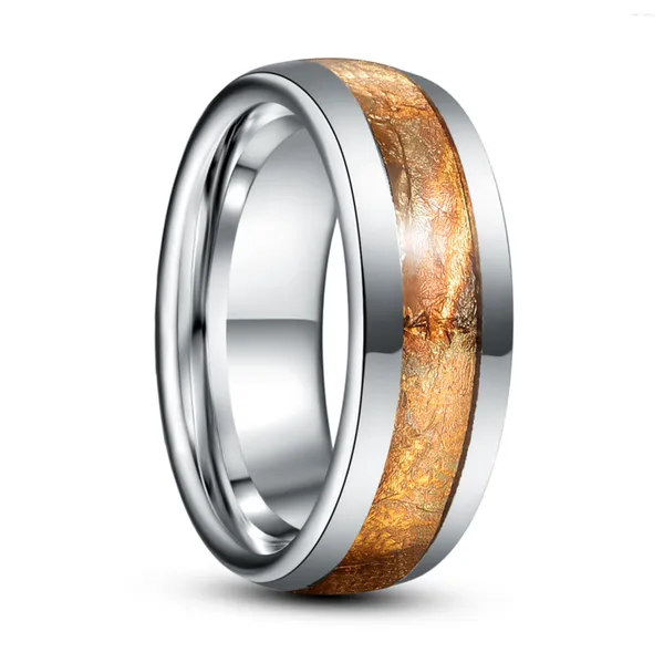 Eheringe 8mm Goldfolie Papier Wolfram Carbon Ring für Männer Silber Farbe Vorschlag Verlobung