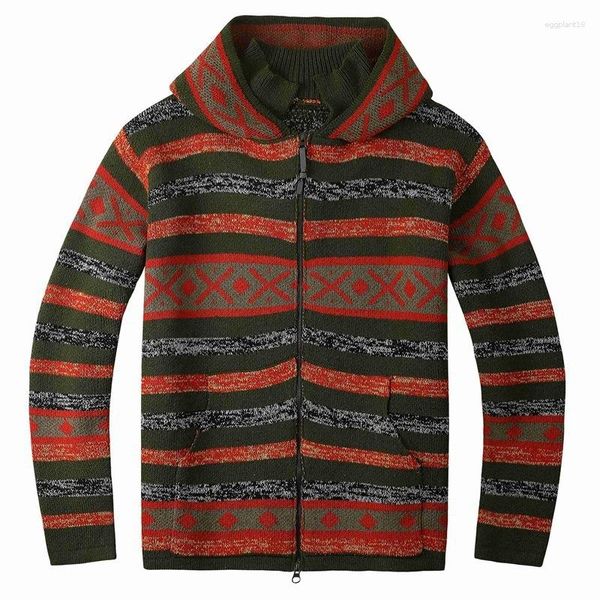 Maglioni da uomo Maglione casual Cappotto lavorato a maglia a maniche lunghe a righe Camicia con filo con cappuccio Vendita