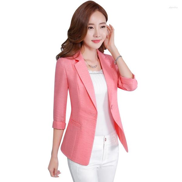 Ternos femininos primavera outono moda pequeno terno casaco versão coreana fino ajuste um botão lapela meninas manga média S-5XL