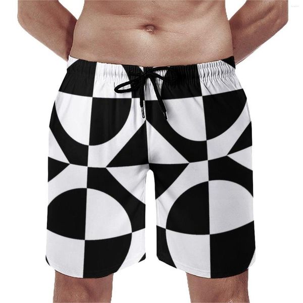 Shorts masculinos dois tons placa verão preto branco 60s estilo sportswear praia calças curtas secagem rápida design casual troncos de natação oversize