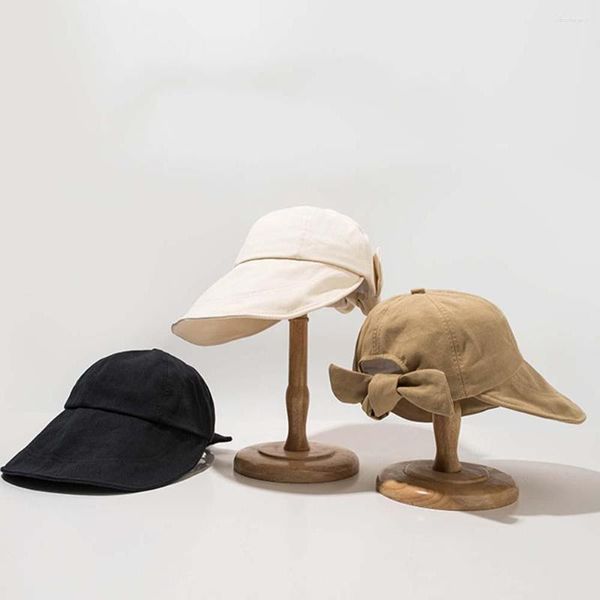 Chapéus de borda larga Dobrável Trendy Japanes Ultraviolet-Proof Verão Coreano Bandage Bow Cap Bucket Hat Sun