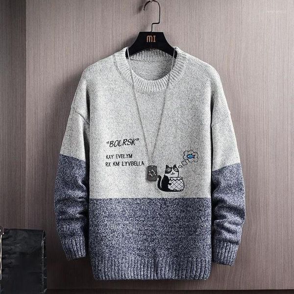 Männer Pullover Mode Oansatz Gestrickte Gespleißt Alle-spiel Stickerei Pullover Kleidung 2023 Herbst Casual Pullover Lose Koreanische Tops