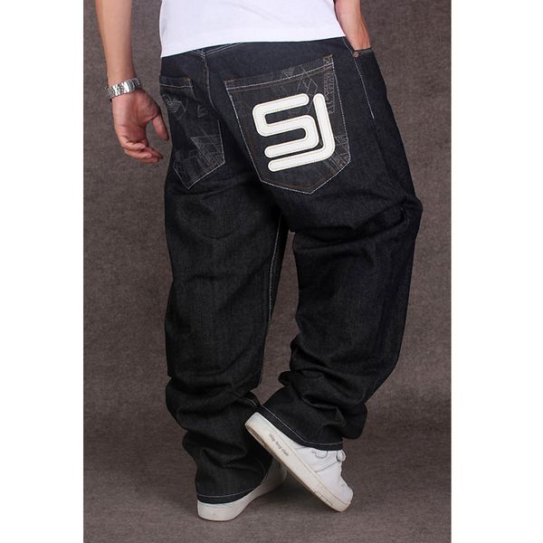 Erkekler Kot erkek siyah bol kot pantolon hip hop tasarımcısı kolil marka kaykay pantolon gevşek stil gerçek hiphop rap kot boy30-46 230827