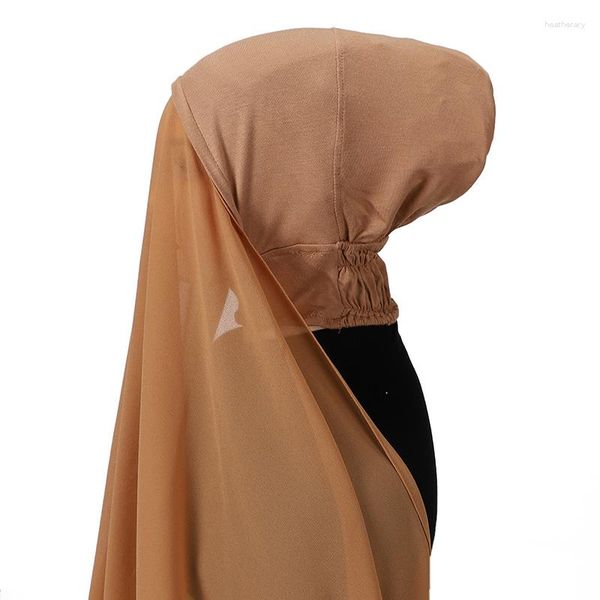 Roupas étnicas Instant Muslim Women Heavy Chiffon Hijab Scarf com Bonnet Hijabs Lenços Caps Pinless Underscarf Headscarf