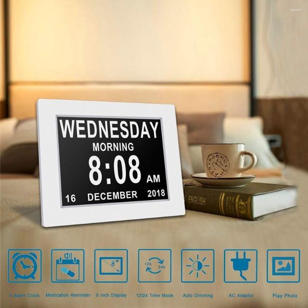 Orologi da tavolo Sveglia digitale a LED Desktop elettronico Giorno/settimana/mese/anno Decorazioni per la casa Camera da letto Comodino