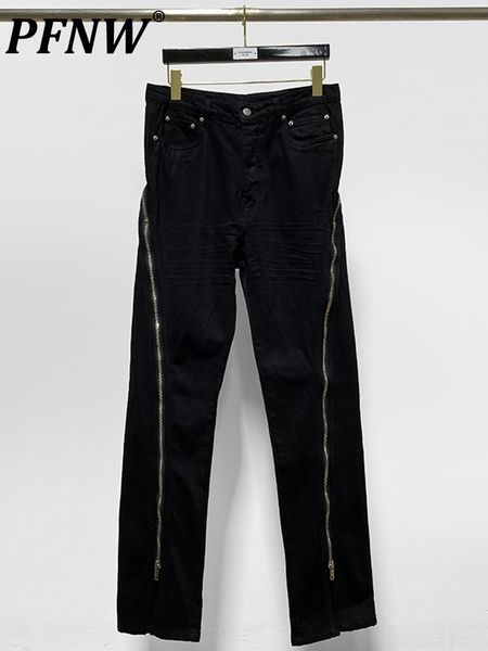 Jeans da uomo PFNW Darkwear Design di nicchia High Street Style Linea principale Cerniera grande Jeans larghi da uomo Solido nero Pantaloni casual chic in denim 12A4917 230827