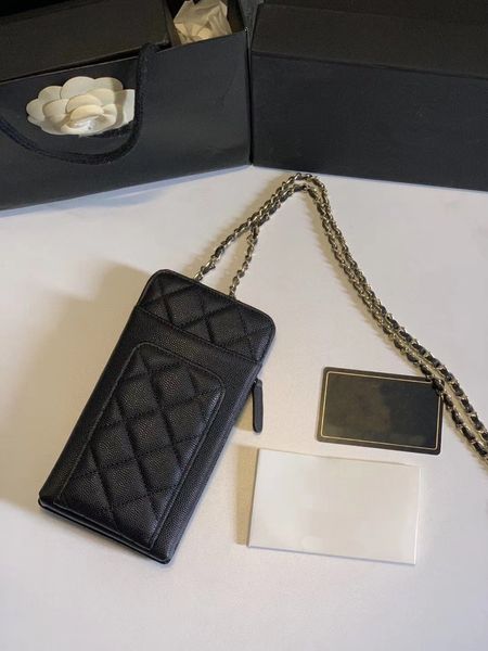 10a atualizado ferrolho chip autenticação sacos de noite clássico xadrez bolsas femininas corpo cruz mini caviar couro genuíno corrente telefone carteira